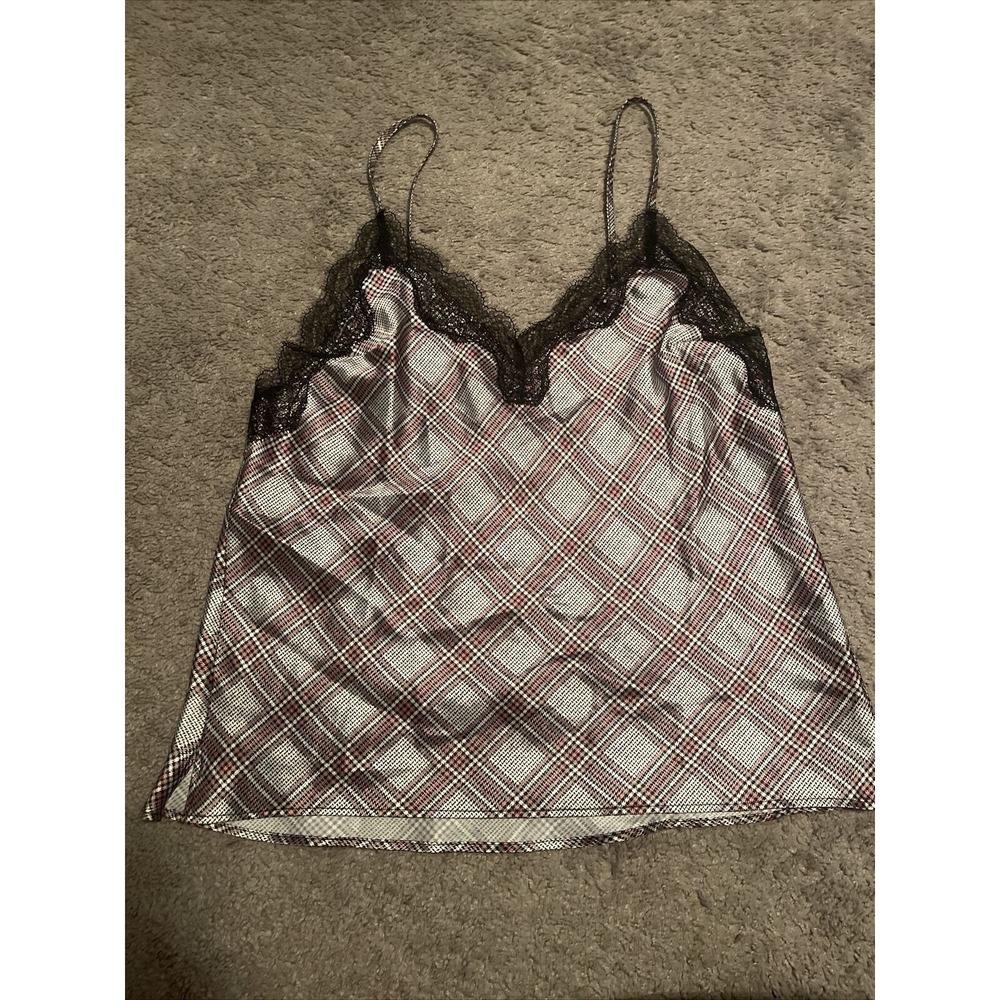 Victoria's Secret Pink / Black Checkered Satin Camisole Sleep Tank Top Sz S